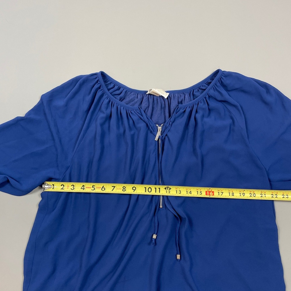 Michael Michael Kors Royal Blue Zip Neck Chiffon Blouse Plus Size 2X - Picture 3 of 6